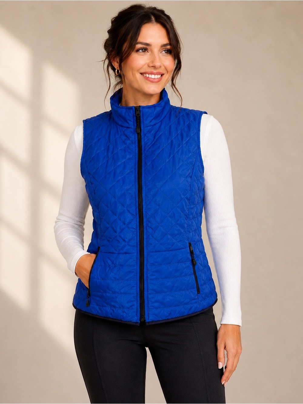 Talbots PrimaLoft Quilted Puffer Vest Royal Blue Full Zip Lightweight Size S